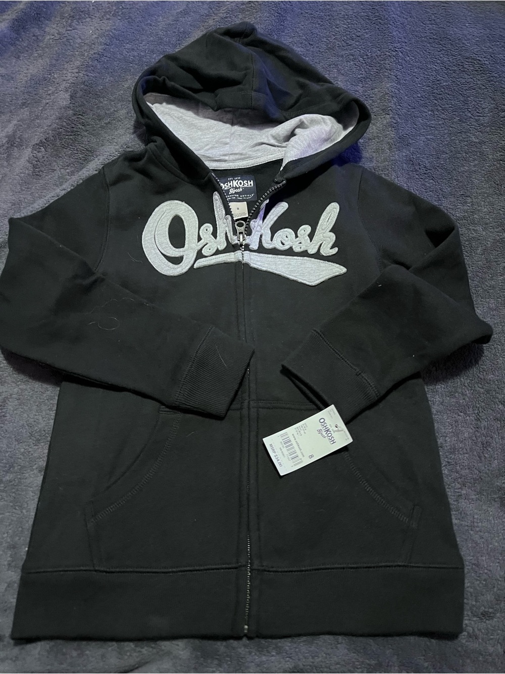 NWT Boys OshKosh B'gosh Black Hoodie with Gray Script